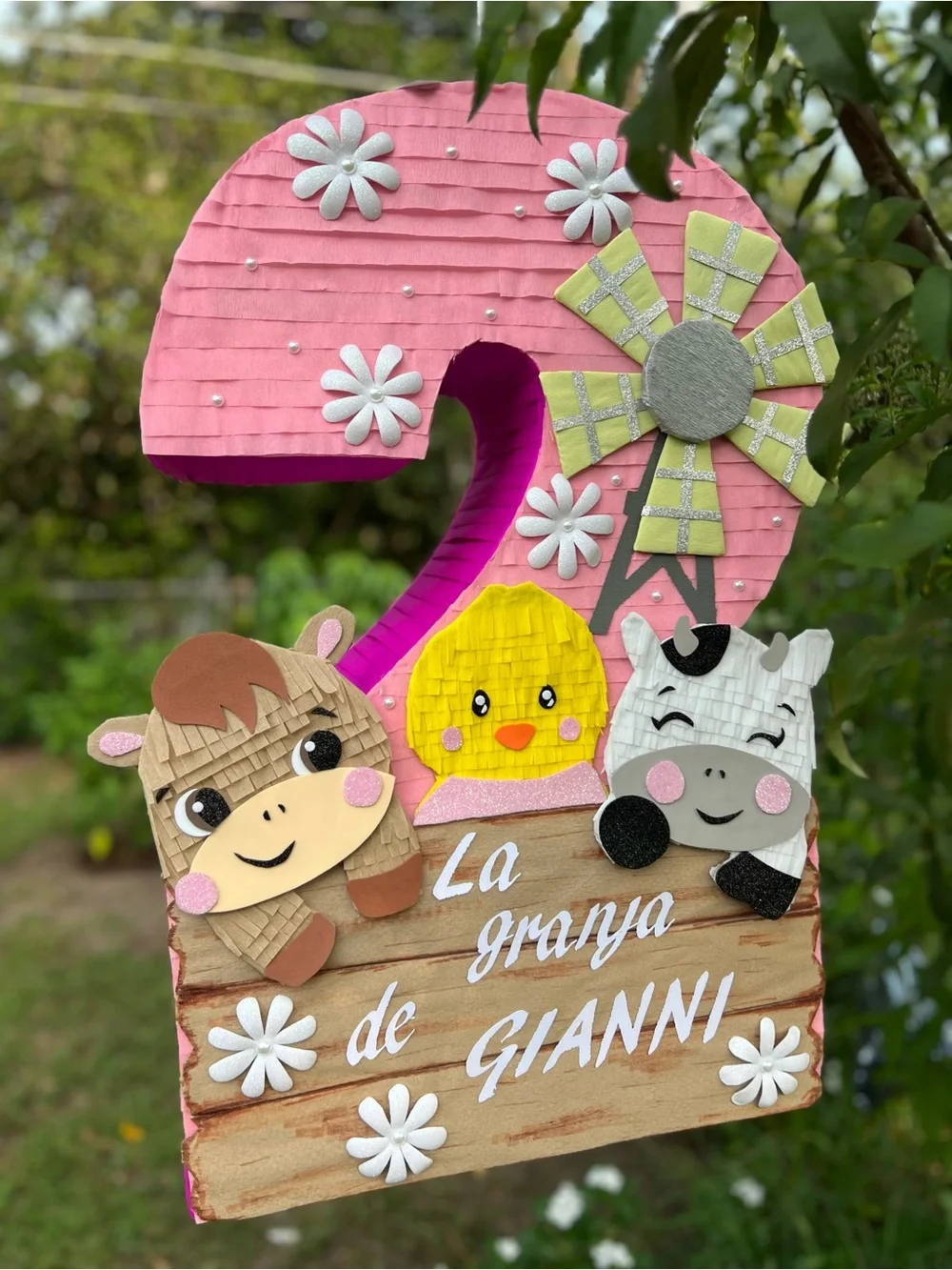 Pink Farm Animal Number 2 Party piñata- La Granja de Gianni